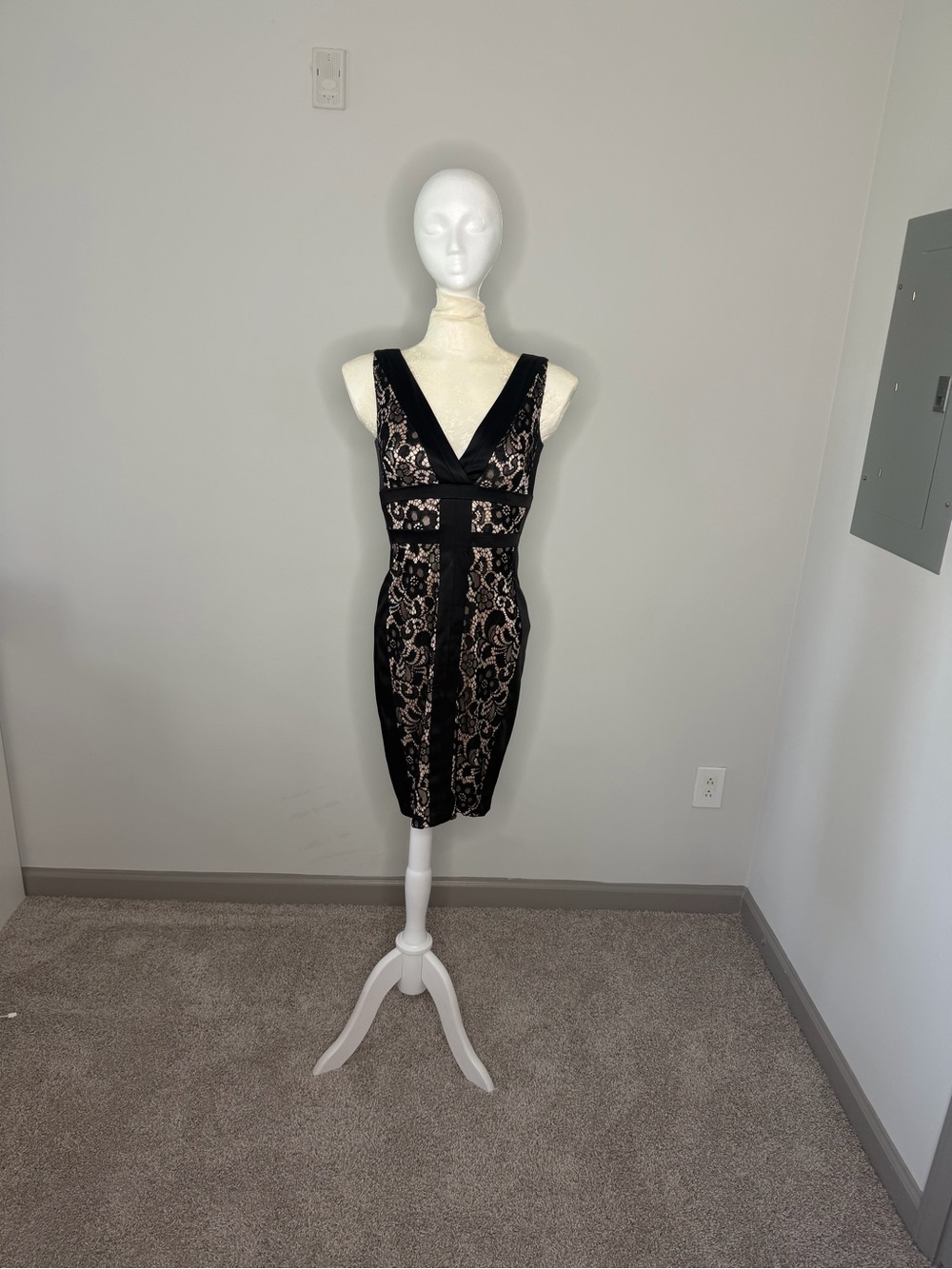 Jax Black Lace-Overlay V-Neck Midi Dress